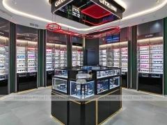 Performance Red Vision Retail Stage with Central Demo Podium