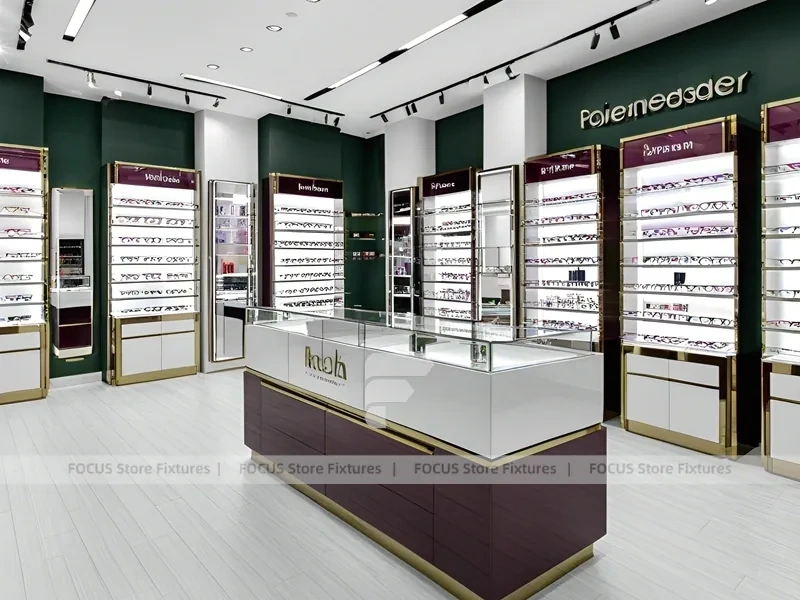 Plum Accent Eyewear Wall Gallery with Plum Vertical Panels