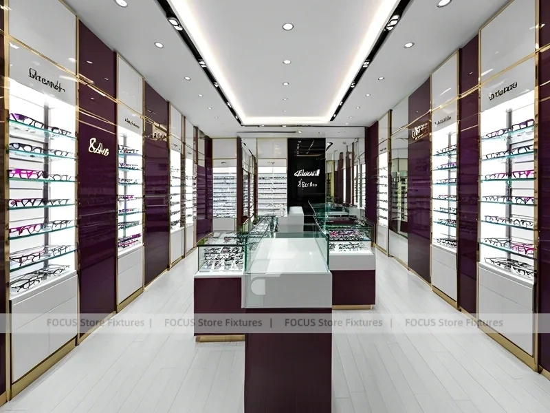 Plum Accent Eyewear Wall Gallery with Plum Vertical Panels
