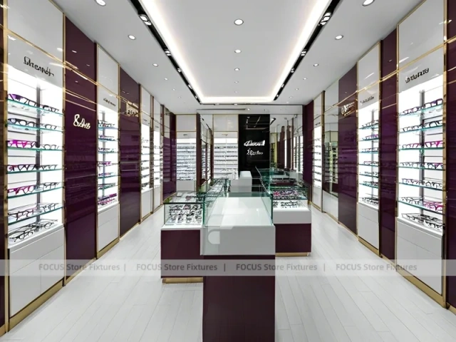 Plum Accent Eyewear Wall Gallery with Plum Vertical Panels