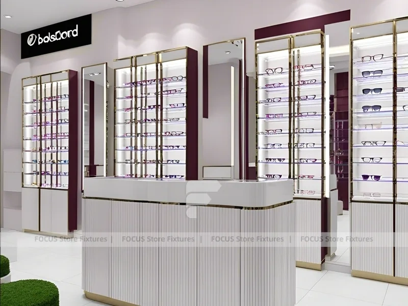 Plum Accent Eyewear Wall Gallery with Plum Vertical Panels