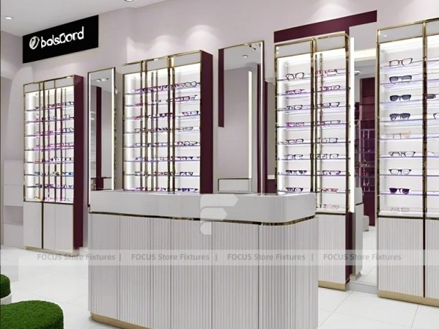 Plum Accent Eyewear Wall Gallery with Plum Vertical Panels
