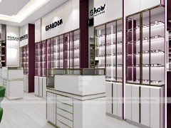 Plum Accent Eyewear Wall Gallery with Plum Vertical Panels