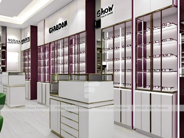 Plum Accent Eyewear Wall Gallery with Plum Vertical Panels