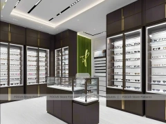 Plum Accent Optical Boutique Display with Plum Vertical Panels
