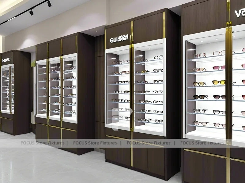 Plum Accent Optical Boutique Display with Plum Vertical Panels