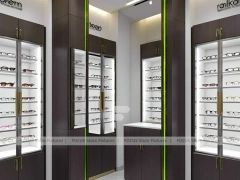 Plum Accent Optical Boutique Display with Plum Vertical Panels