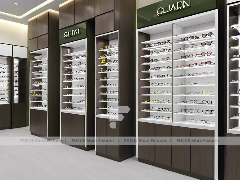 Plum Accent Optical Boutique Display with Plum Vertical Panels