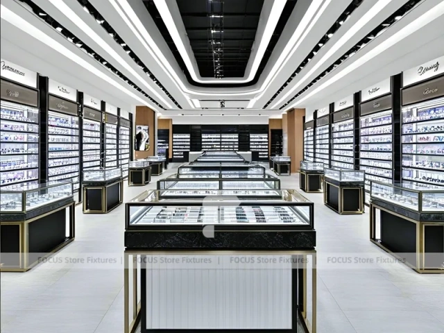 Precision Black Optical Display Corridor with Open Feature Spine
