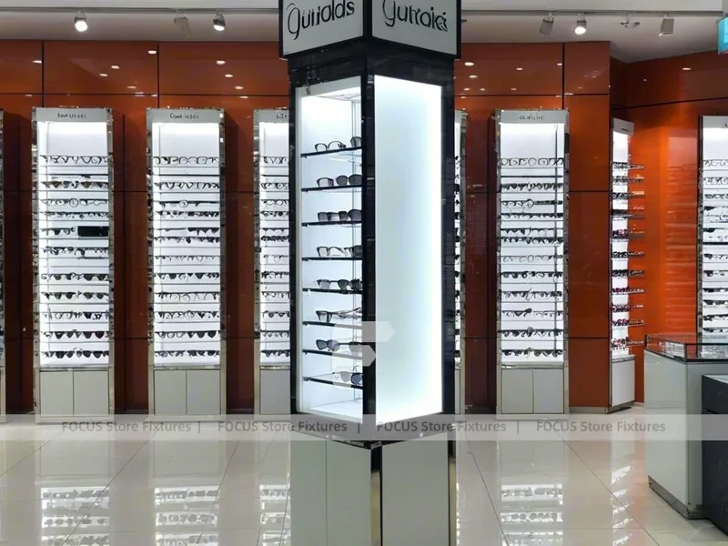 Precision Black Optical Display Corridor with Open Feature Spine