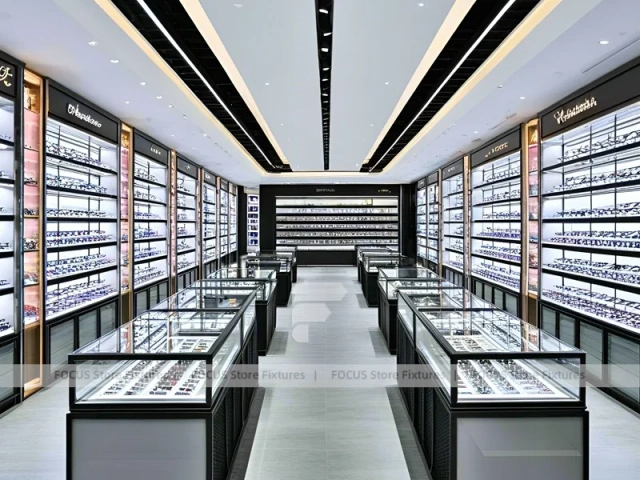 Precision Black Optical Display Corridor with Open Feature Spine