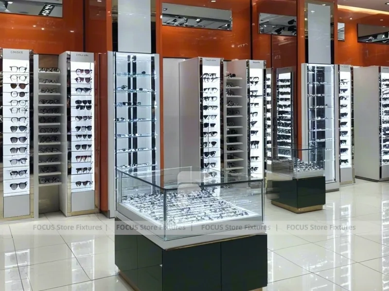 Precision Black Optical Display Corridor with Open Feature Spine
