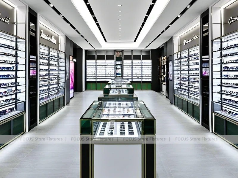 Precision Black Optical Display Corridor with Open Feature Spine