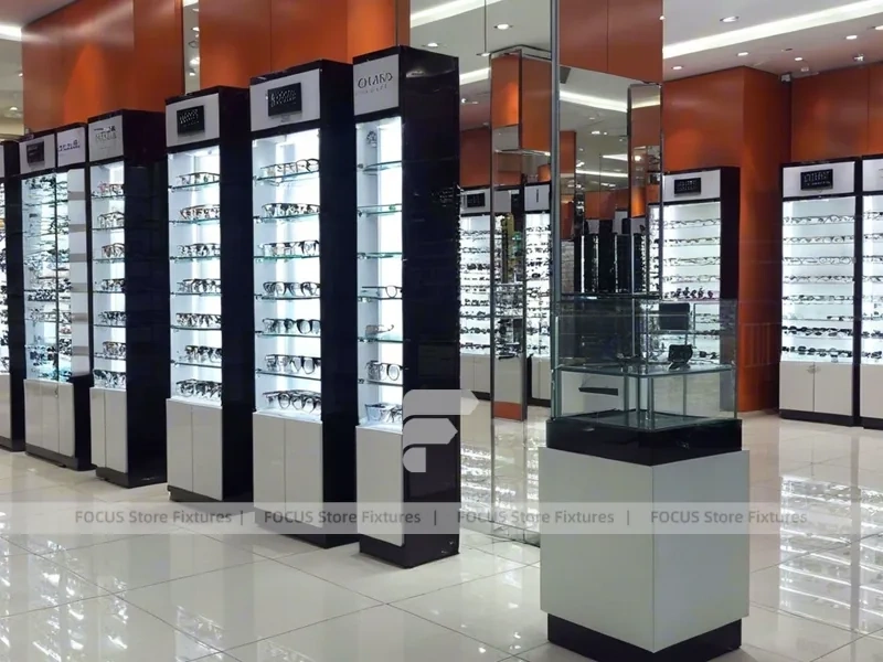 Precision Black Optical Display Corridor with Open Feature Spine
