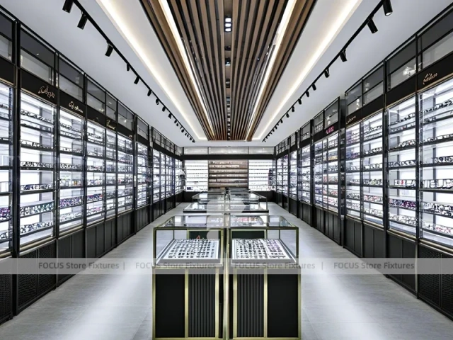 Precision Black Optical Display Corridor with Open Feature Spine