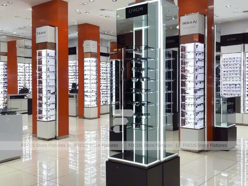 Precision Black Optical Display Corridor with Open Feature Spine