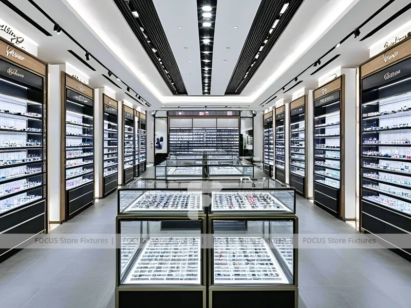 Precision Black Optical Display Corridor with Open Feature Spine