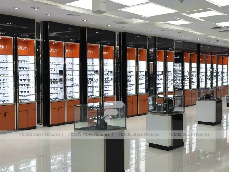 Precision Black Optical Display Corridor with Open Feature Spine