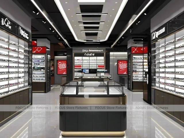 Premium Charcoal Eyewear Prestige Store with Ring-Lit Ceiling Feature