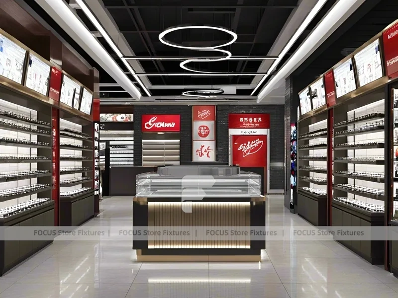 Premium Charcoal Eyewear Prestige Store with Ring-Lit Ceiling Feature