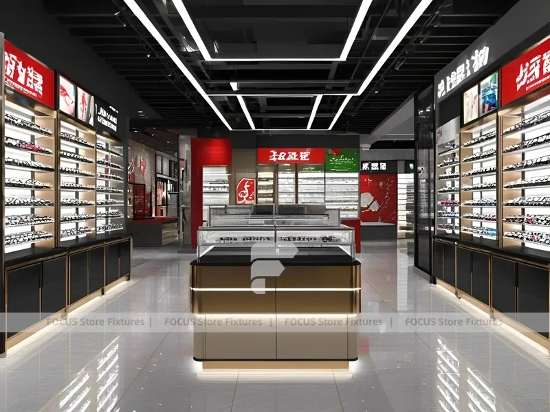 Premium Charcoal Eyewear Prestige Store with Ring-Lit Ceiling Feature