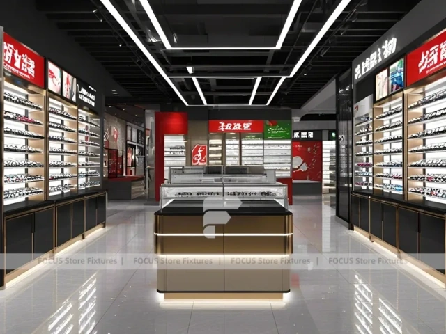 Premium Charcoal Eyewear Prestige Store with Ring-Lit Ceiling Feature