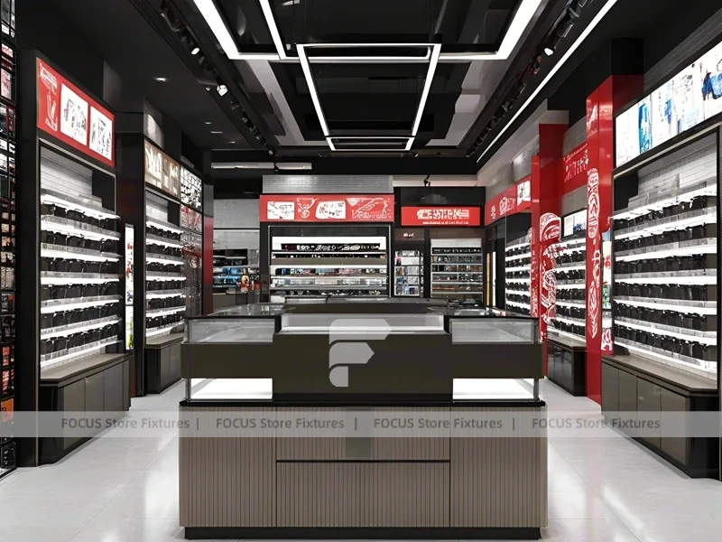 Premium Charcoal Eyewear Prestige Store with Ring-Lit Ceiling Feature