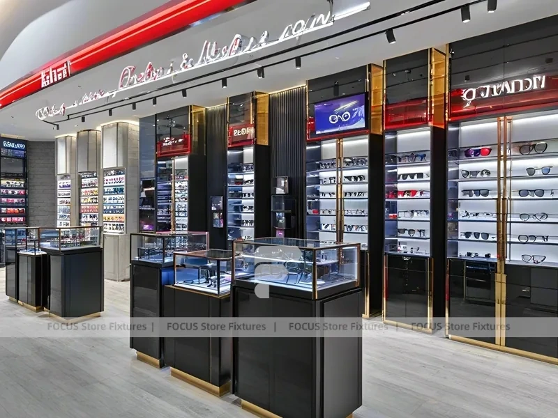 Red Neon Eyewear Brand Boutique with Racing-Inspired Ceiling Feature
