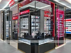 Red Neon Eyewear Brand Boutique with Racing-Inspired Ceiling Feature