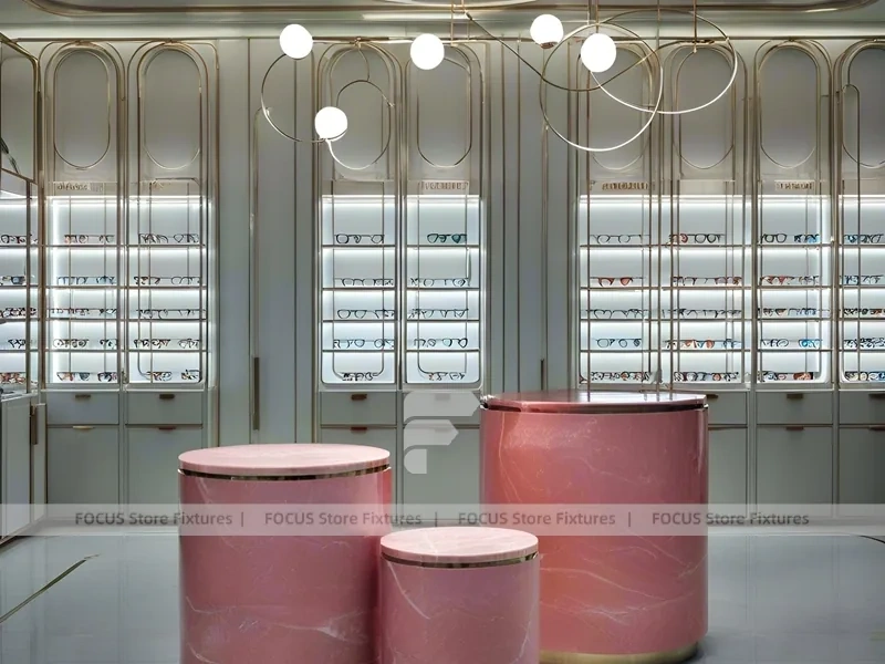 Sage and Blush Eyewear Styling Room with Soft Hospitality Seating