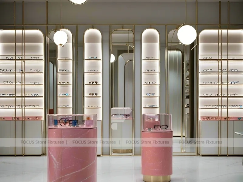 Sage and Blush Eyewear Styling Room with Soft Hospitality Seating