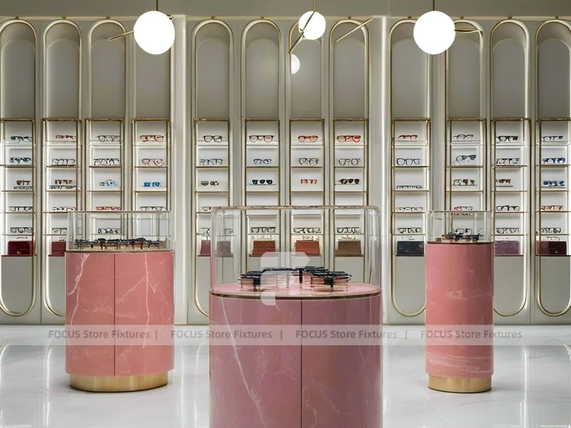 Sage and Blush Eyewear Styling Room with Soft Hospitality Seating