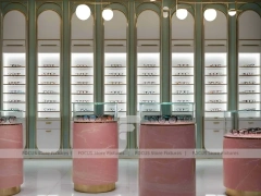 Sage and Blush Eyewear Styling Room with Soft Hospitality Seating