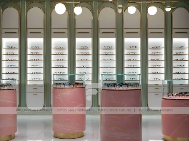 Sage and Blush Eyewear Styling Room with Soft Hospitality Seating
