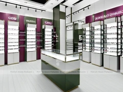 Soft Plum Optical Boutique Display with Green Accent Tower