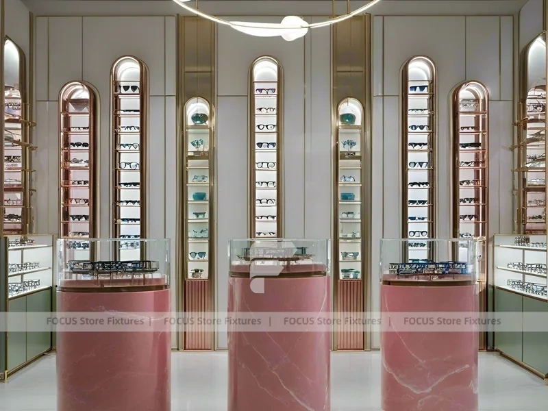 Soft Rose Eyewear Styling Room with Consultation Table Center