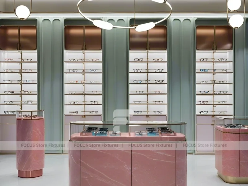 Soft Rose Eyewear Styling Room with Consultation Table Center