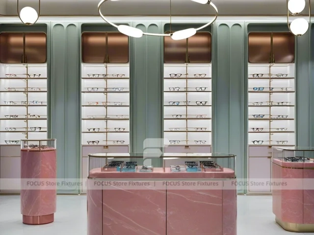 Soft Rose Eyewear Styling Room with Consultation Table Center