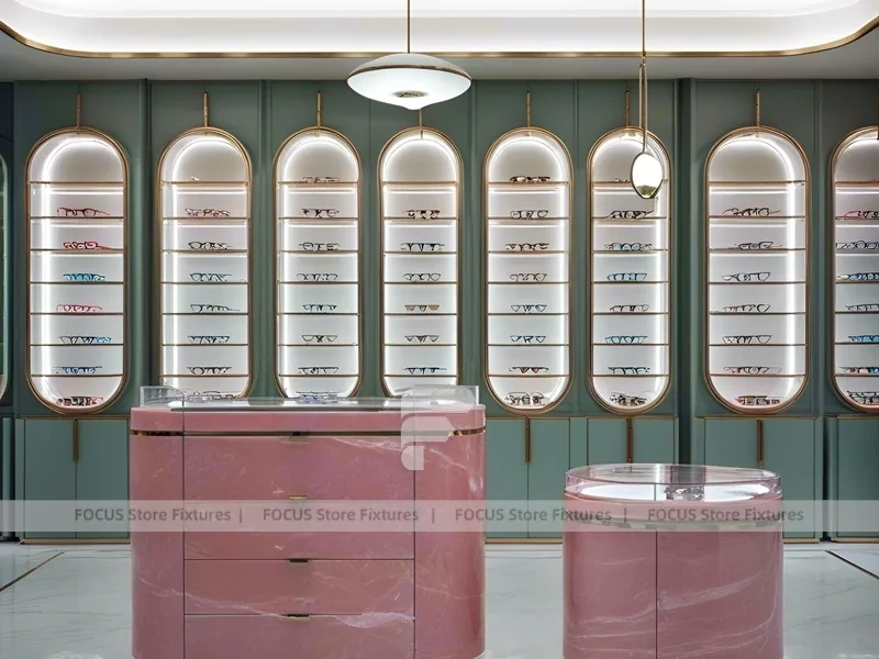 Soft Rose Eyewear Styling Room with Consultation Table Center