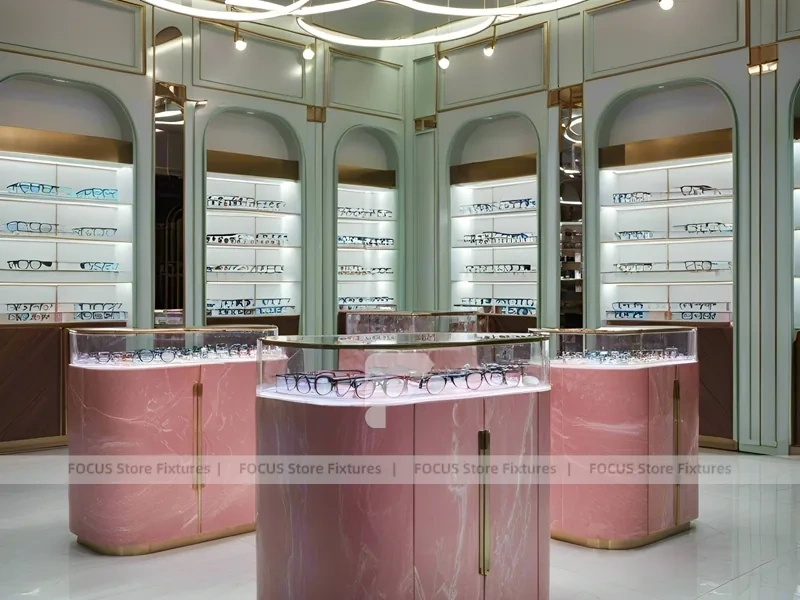 Soft Rose Eyewear Styling Room with Consultation Table Center