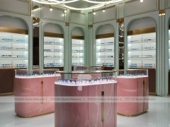 Soft Rose Eyewear Styling Room with Consultation Table Center