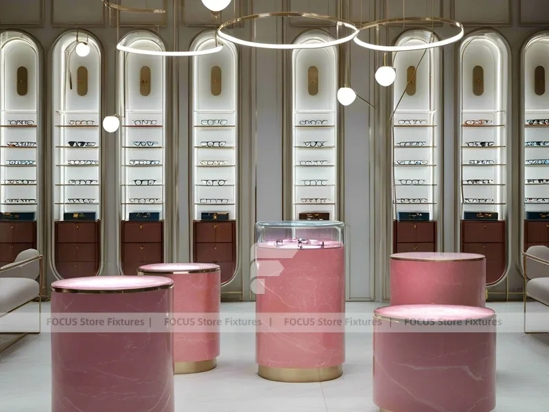 Soft Rose Eyewear Styling Room with Consultation Table Center