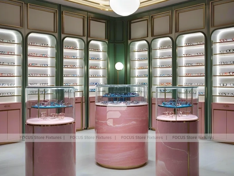 Soft Rose Eyewear Styling Room with Consultation Table Center