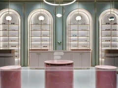 Soft Rose Optical Consultation Lounge with Consultation Table Center