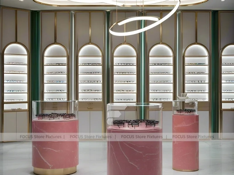 Soft Rose Optical Consultation Lounge with Consultation Table Center