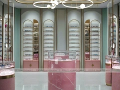 Soft Rose Optical Consultation Lounge with Consultation Table Center