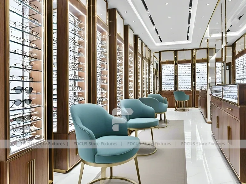 Statement Teal Eyewear Gallery Interior with Orange Feature Pavilion