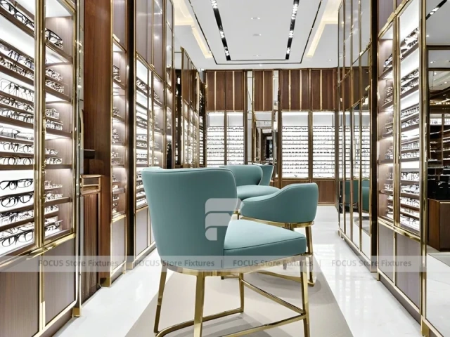 Statement Teal Eyewear Gallery Interior with Orange Feature Pavilion