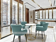 Statement Teal Eyewear Gallery Interior with Orange Feature Pavilion