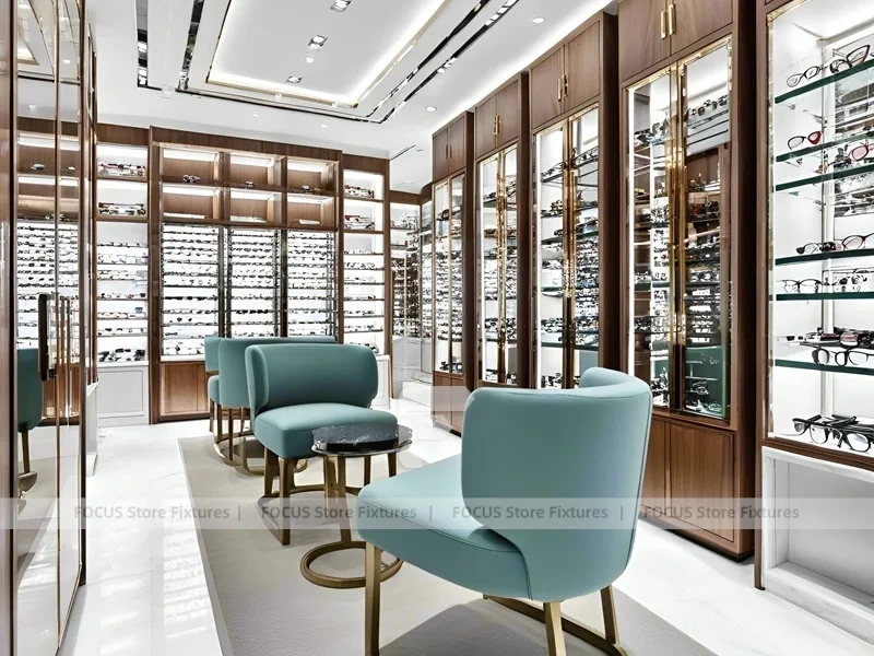 Statement Teal Eyewear Gallery Interior with Orange Feature Pavilion